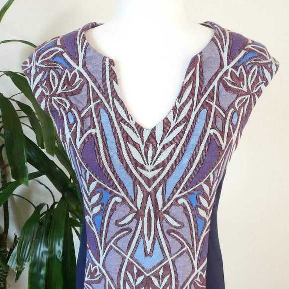 Anthropologie Blue Jacquard Sheath Midi - Picture 2 of 8